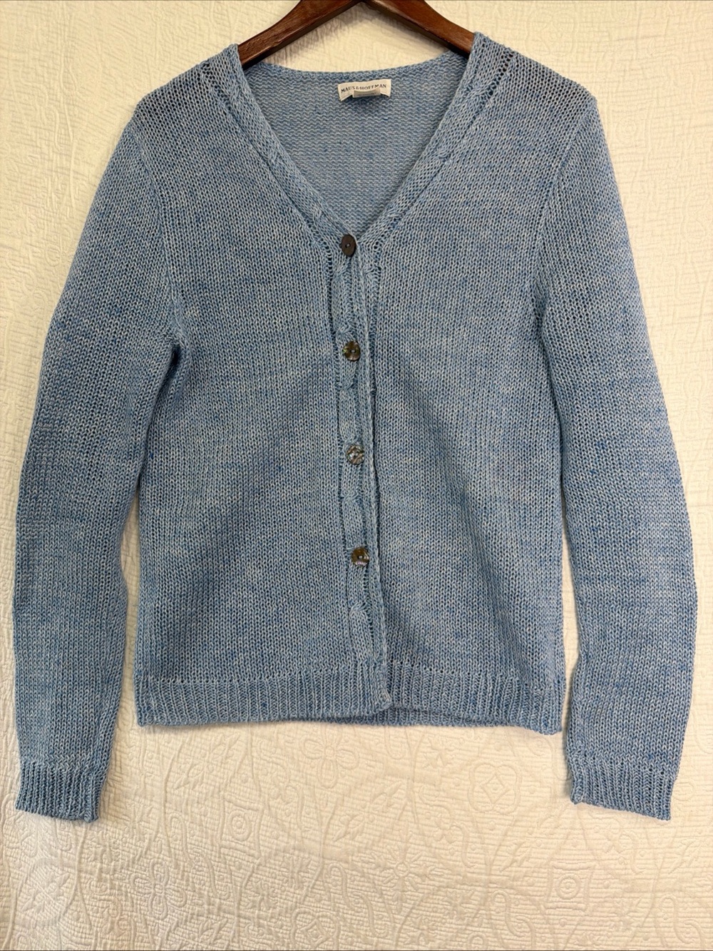 Maus Hoffman Italian Linen Cardigan Sweater Women Size S Blue Open Knit USA Made